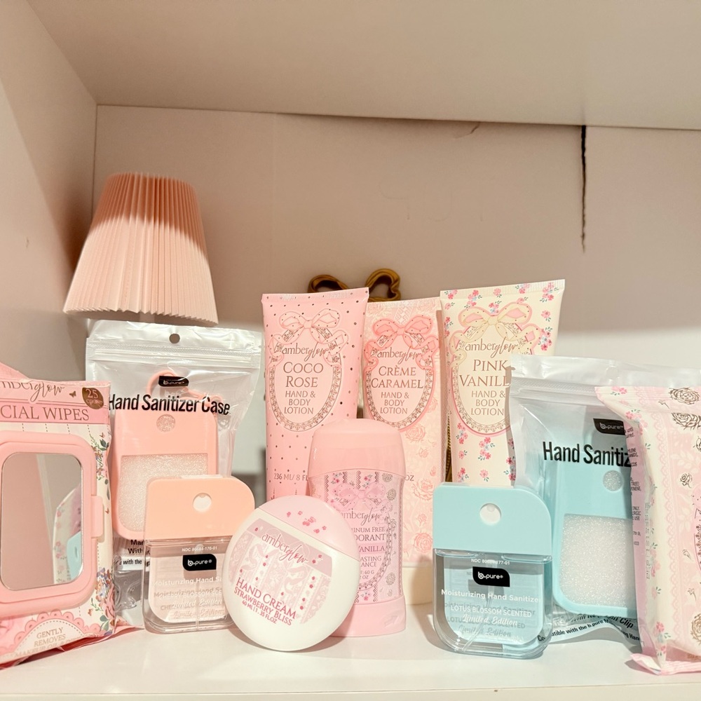 Amber glow Pink Floral Hand & Body Lotion Set with Sanitizers